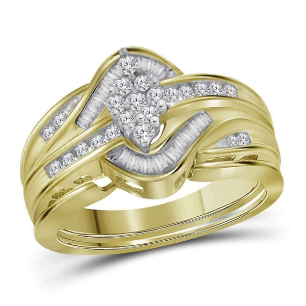 14kt Yellow Gold Women's Round Diamond Cluster Bridal Wedding Engagement Ring Band Set 1/2 Cttw - FREE Shipping (US/CAN)-Gold & Diamond Wedding Ring Sets-5-JadeMoghul Inc.