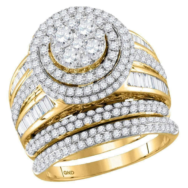 14kt Yellow Gold Women's Round Diamond Cluster Bridal Wedding Engagement Ring Band Set 2-1/2 Cttw - FREE Shipping (US/CAN)-Gold & Diamond Wedding Ring Sets-5-JadeMoghul Inc.