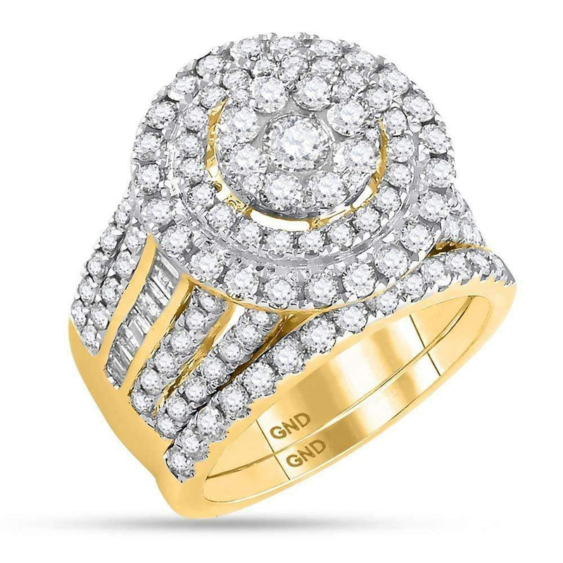 14kt Yellow Gold Women's Round Diamond Cluster Bridal Wedding Engagement Ring Band Set 3-1/8 Cttw - FREE Shipping (US/CAN)-Wedding Jewelry-5-JadeMoghul Inc.