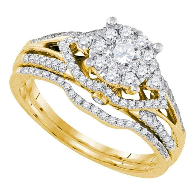 14kt Yellow Gold Women's Round Diamond Cluster Bridal Wedding Engagement Ring Band Set 3/4 Cttw - FREE Shipping (US/CAN)-Wedding Jewelry-5-JadeMoghul Inc.