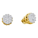 14kt Yellow Gold Women's Round Diamond Cluster Earrings 1.00 Cttw - FREE Shipping (USA/CAN)-Gold & Diamond Earrings-JadeMoghul Inc.