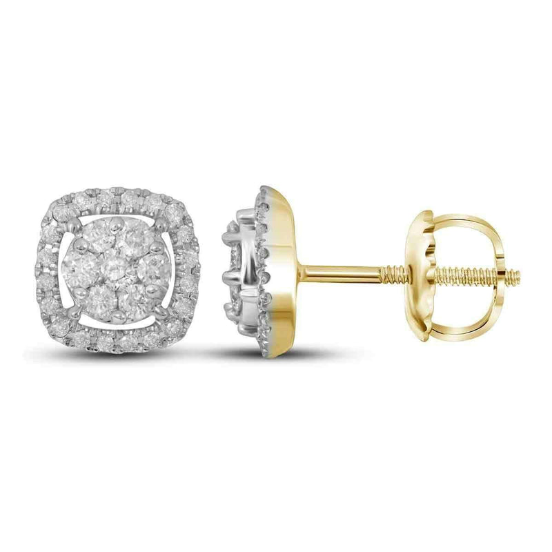 14kt Yellow Gold Women's Round Diamond Cluster Earrings 3-8 Cttw - FREE Shipping (USA/CAN)-Gold & Diamond Earrings-JadeMoghul Inc.