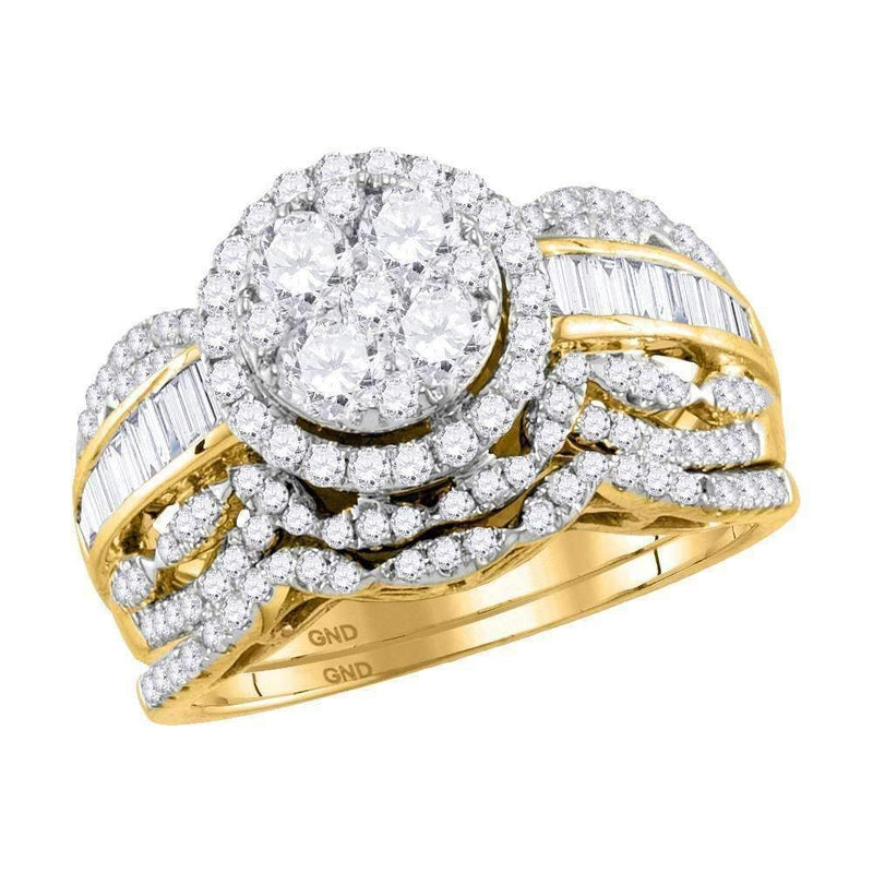 14kt Yellow Gold Women's Round Diamond Cluster Halo Bridal Wedding Engagement Ring Band Set 1-3/8 Cttw - FREE Shipping (US/CAN)-Gold & Diamond Wedding Ring Sets-5.5-JadeMoghul Inc.