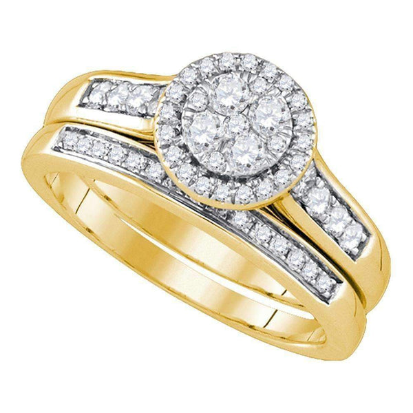14kt Yellow Gold Women's Round Diamond Cluster Halo Bridal Wedding Engagement Ring Band Set 5/8 Cttw - FREE Shipping (US/CAN)-Wedding Jewelry-5-JadeMoghul Inc.