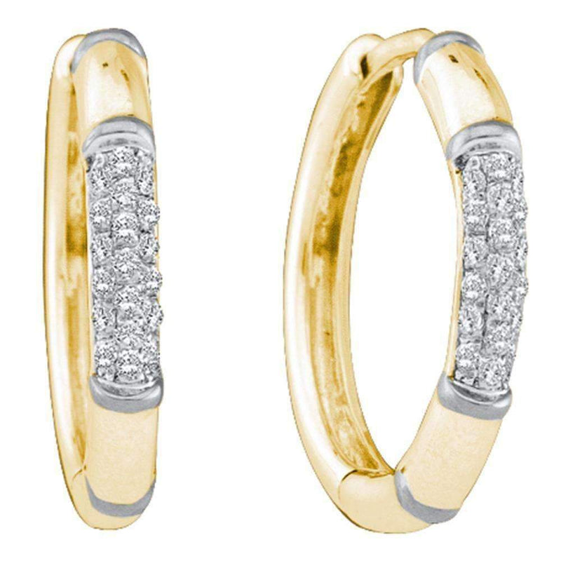 14kt Yellow Gold Women's Round Diamond Cluster Hoop Earrings 1-6 Cttw - FREE Shipping (US/CAN)-Gold & Diamond Earrings-JadeMoghul Inc.