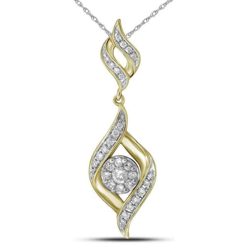 14kt Yellow Gold Women's Round Diamond Cluster Pendant 1-3 Cttw - FREE Shipping (US/CAN)-Gold & Diamond Pendants & Necklaces-JadeMoghul Inc.