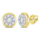 14kt Yellow Gold Womens Round Diamond Cluster Stud Earrings 1.00 Cttw-Gold & Diamond Earrings-JadeMoghul Inc.