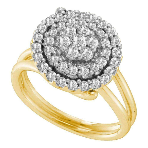 14kt Yellow Gold Women's Round Diamond Concentric Circle Flower Cluster Ring 3/4 Cttw - FREE Shipping (US/CAN)-Gold & Diamond Cluster Rings-5-JadeMoghul Inc.