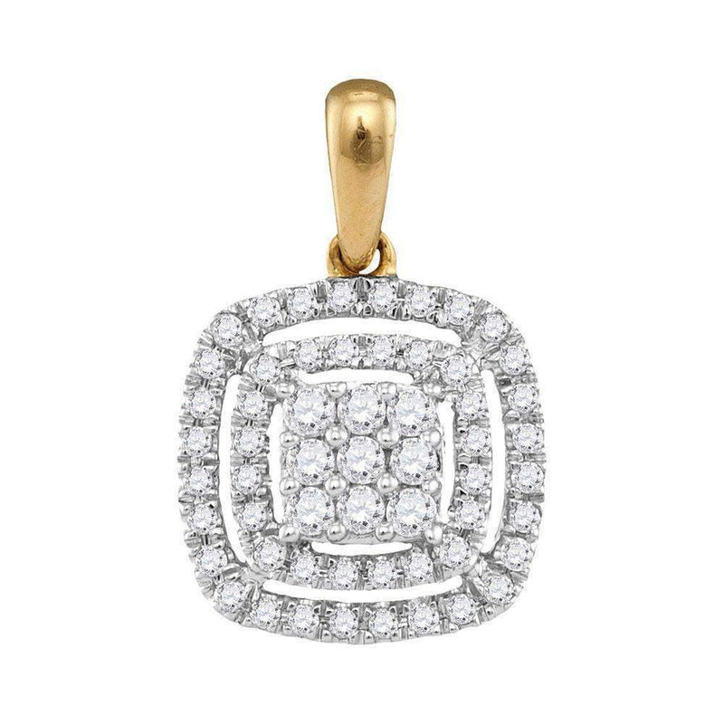 14kt Yellow Gold Women's Round Diamond Concentric Square Cluster Pendant 1-3 Cttw - FREE Shipping (US/CAN)-Gold & Diamond Pendants & Necklaces-JadeMoghul Inc.