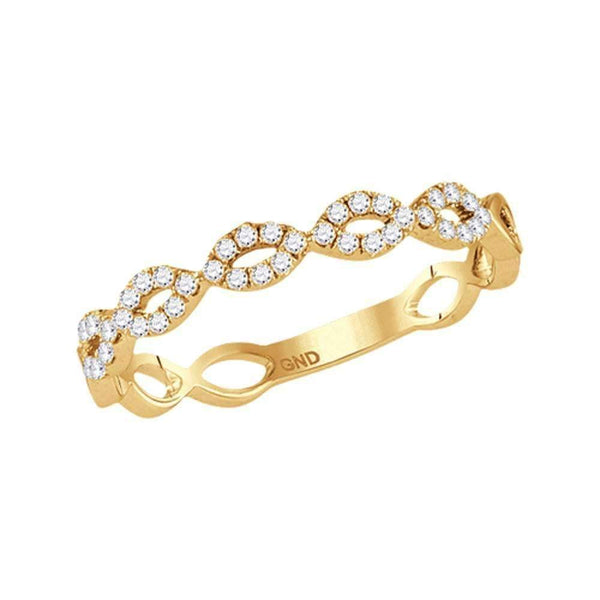 14kt Yellow Gold Womens Round Diamond Contoured Stackable Band Ring 1-5 Cttw-Gold & Diamond Rings-JadeMoghul Inc.