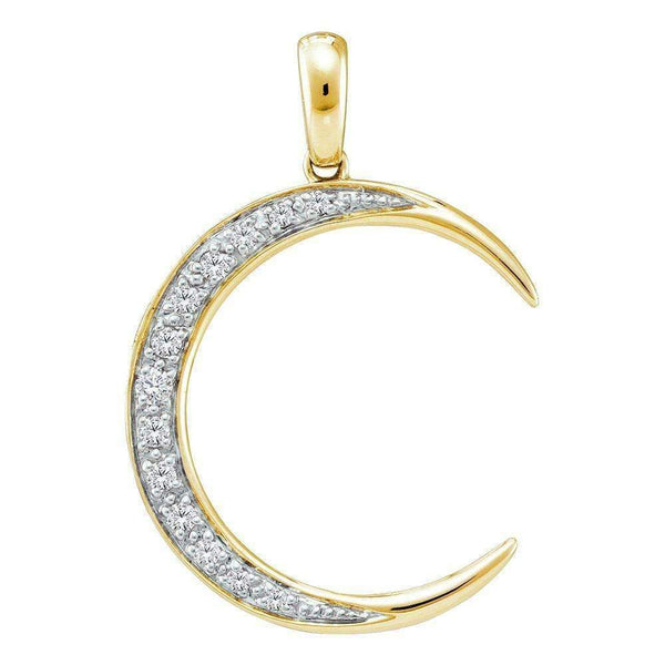 14kt Yellow Gold Women's Round Diamond Crescent Moon Pendant 1-6 Cttw - FREE Shipping (US/CAN)-Gold & Diamond Pendants & Necklaces-JadeMoghul Inc.