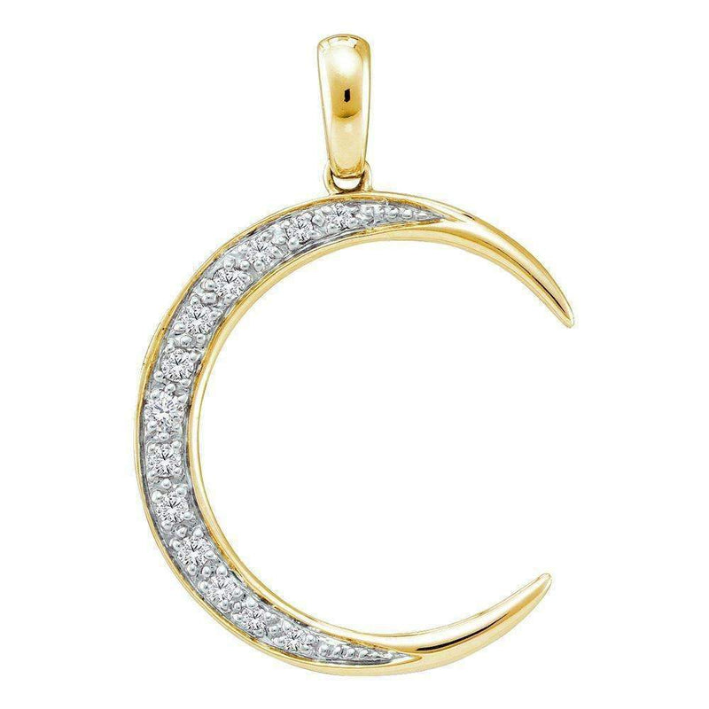14kt Yellow Gold Women's Round Diamond Crescent Moon Pendant 1-6 Cttw - FREE Shipping (US/CAN)-Gold & Diamond Pendants & Necklaces-JadeMoghul Inc.
