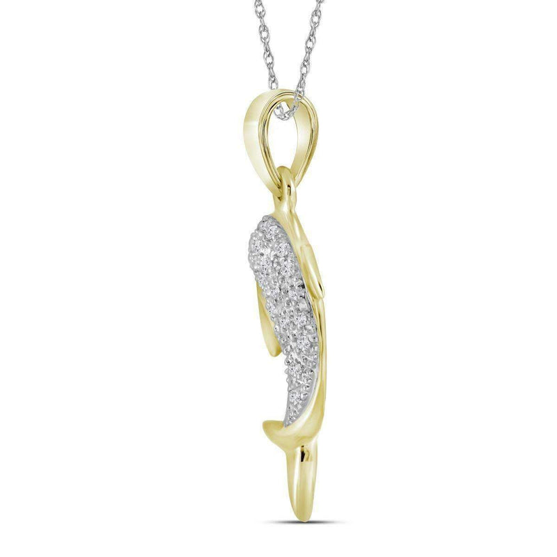 14kt Yellow Gold Women's Round Diamond Dolphin Fish Animal Pendant 1-10 Cttw - FREE Shipping (US/CAN)-Gold & Diamond Pendants & Necklaces-JadeMoghul Inc.