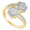 14kt Yellow Gold Women's Round Diamond Double Bypass Flower Cluster Ring 1/2 Cttw - FREE Shipping (US/CAN)-Gold & Diamond Cluster Rings-5-JadeMoghul Inc.
