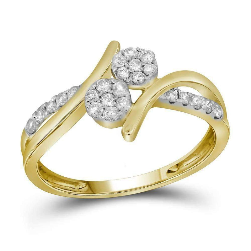 14kt Yellow Gold Women's Round Diamond Double Cluster Bridal Wedding Engagement Ring 1/3 Cttw - FREE Shipping (US/CAN)-Wedding Jewelry-5-JadeMoghul Inc.