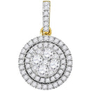 14kt Yellow Gold Women's Round Diamond Double Frame Flower Cluster Pendant 7-8 Cttw - FREE Shipping (US/CAN)-Gold & Diamond Pendants & Necklaces-JadeMoghul Inc.