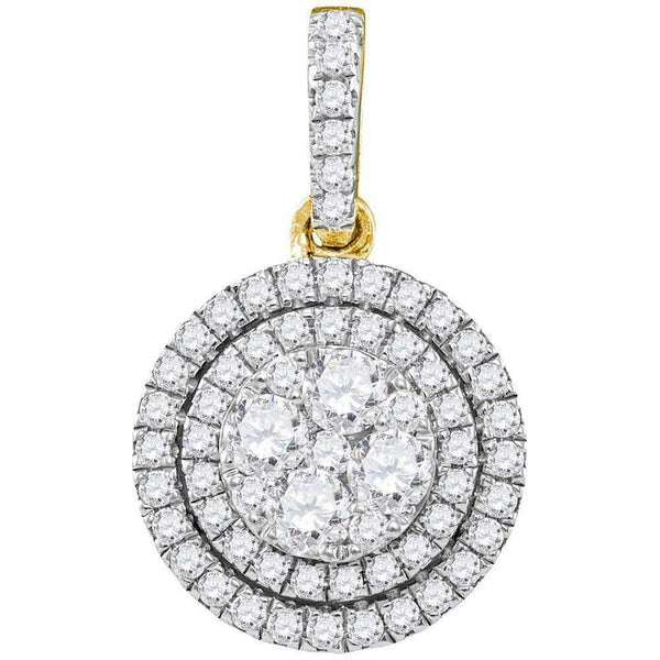 14kt Yellow Gold Women's Round Diamond Double Frame Flower Cluster Pendant 7-8 Cttw - FREE Shipping (US/CAN)-Gold & Diamond Pendants & Necklaces-JadeMoghul Inc.