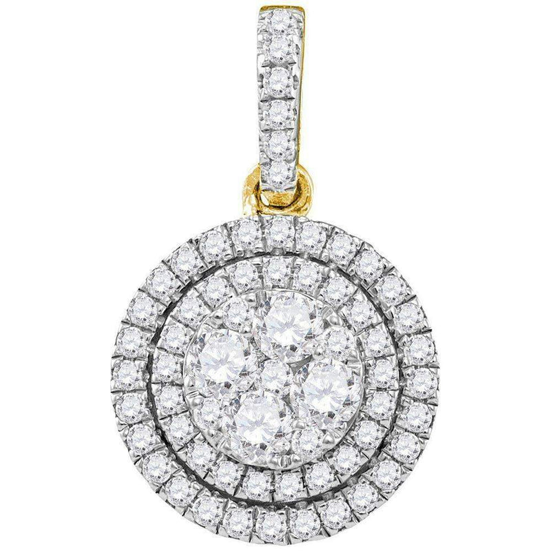 14kt Yellow Gold Women's Round Diamond Double Frame Flower Cluster Pendant 7-8 Cttw - FREE Shipping (US/CAN)-Gold & Diamond Pendants & Necklaces-JadeMoghul Inc.