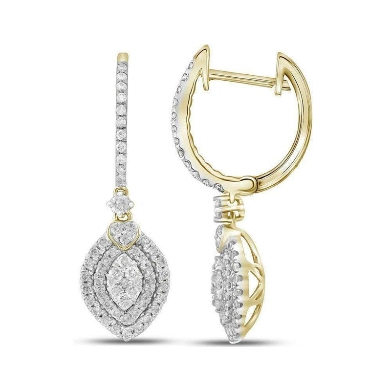 14kt Yellow Gold Women's Round Diamond Double Oval Frame Dangle Earrings 1.00 Cttw - FREE Shipping (USA/CAN)-Gold & Diamond Earrings-JadeMoghul Inc.