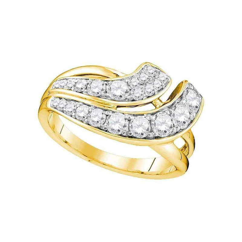 14kt Yellow Gold Women's Round Diamond Double Row Crossover Band 1.00 Cttw - FREE Shipping (US/CAN)-Gold & Diamond Bands-5-JadeMoghul Inc.