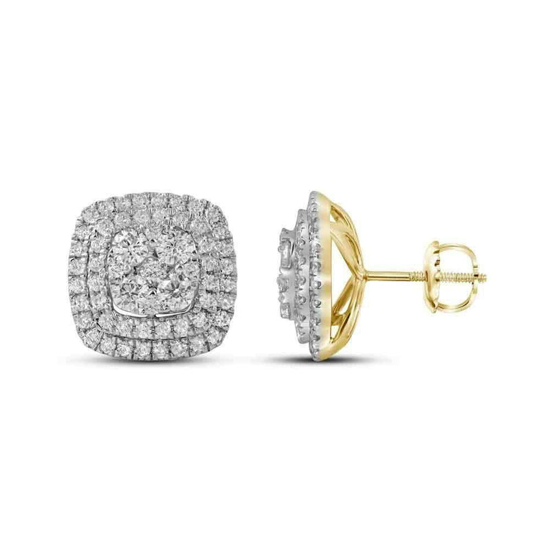 14kt Yellow Gold Women's Round Diamond Double Square Frame Cluster Earrings 1-1-2 Cttw - FREE Shipping (USA/CAN)-Gold & Diamond Earrings-JadeMoghul Inc.