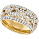 14kt Yellow Gold Women's Round Diamond Floral Band Ring 3/4 Cttw - FREE Shipping (US/CAN)-Gold & Diamond Bands-5-JadeMoghul Inc.