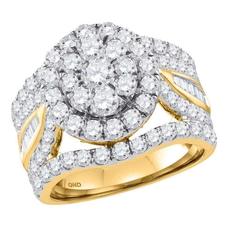 14kt Yellow Gold Women's Round Diamond Flower Cluster Bridal Wedding Engagement Ring 3-1/2 Cttw - FREE Shipping (US/CAN)-Wedding Jewelry-5-JadeMoghul Inc.