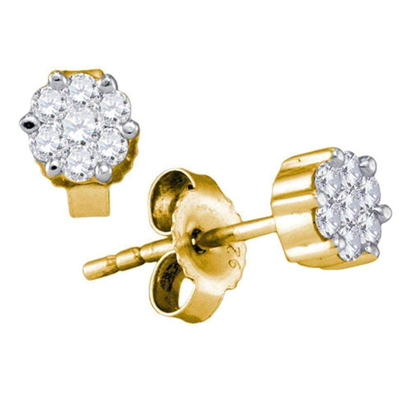 14kt Yellow Gold Women's Round Diamond Flower Cluster Earrings 1-3 Cttw - FREE Shipping (US/CAN)-Gold & Diamond Earrings-JadeMoghul Inc.