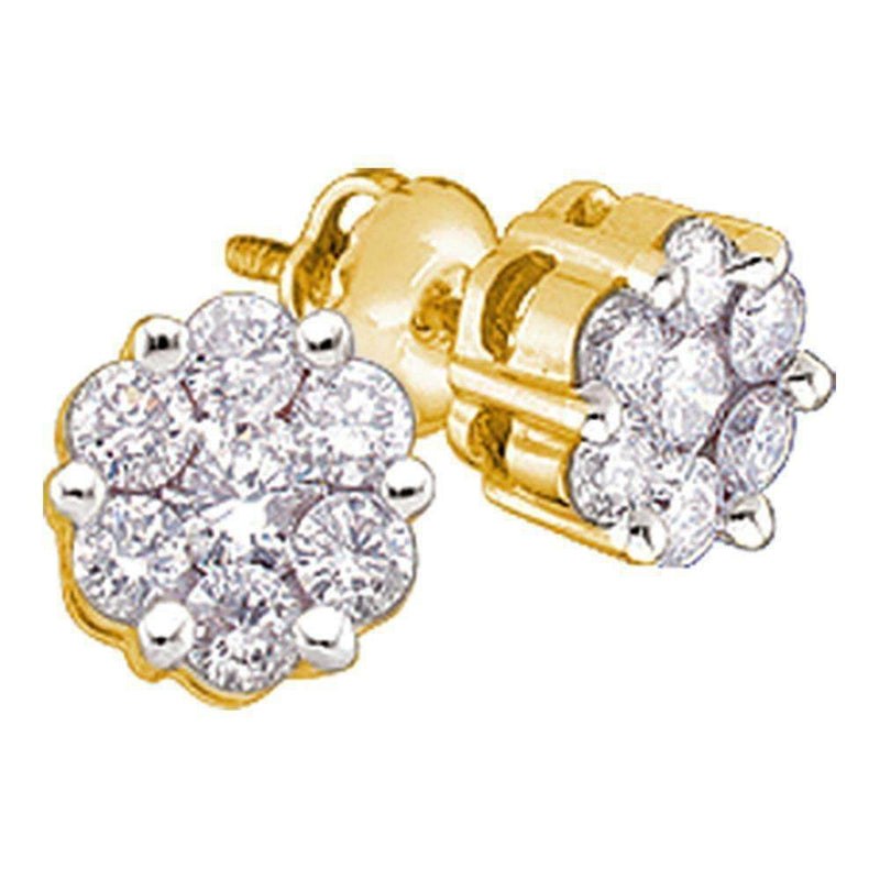 14kt Yellow Gold Women's Round Diamond Flower Cluster Earrings 1-4 Cttw - FREE Shipping (USA/CAN)-Gold & Diamond Earrings-JadeMoghul Inc.