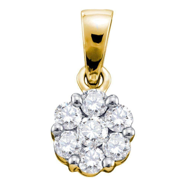 14kt Yellow Gold Women's Round Diamond Flower Cluster Pendant 1-2 Cttw - FREE Shipping (US/CAN)-Gold & Diamond Pendants & Necklaces-JadeMoghul Inc.