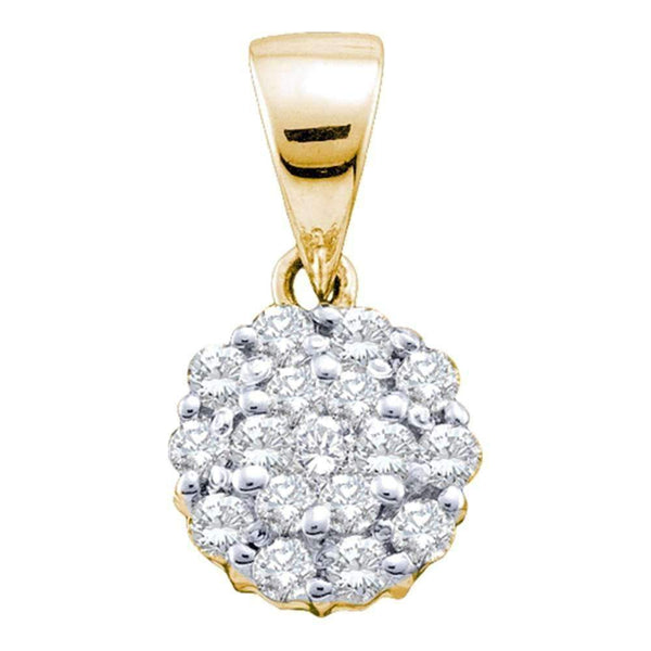 14kt Yellow Gold Women's Round Diamond Flower Cluster Pendant 1-4 Cttw - FREE Shipping (US/CAN)-Gold & Diamond Pendants & Necklaces-JadeMoghul Inc.