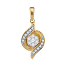 14kt Yellow Gold Women's Round Diamond Flower Cluster Pendant 1-5 Cttw - FREE Shipping (US/CAN)-Gold & Diamond Pendants & Necklaces-JadeMoghul Inc.