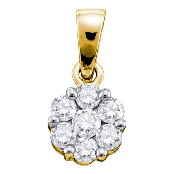 14kt Yellow Gold Women's Round Diamond Flower Cluster Pendant 1.00 Cttw - FREE Shipping (US/CAN)-Gold & Diamond Pendants & Necklaces-JadeMoghul Inc.