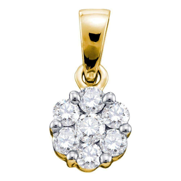 14kt Yellow Gold Women's Round Diamond Flower Cluster Pendant 3-4 Cttw - FREE Shipping (US/CAN)-Gold & Diamond Pendants & Necklaces-JadeMoghul Inc.