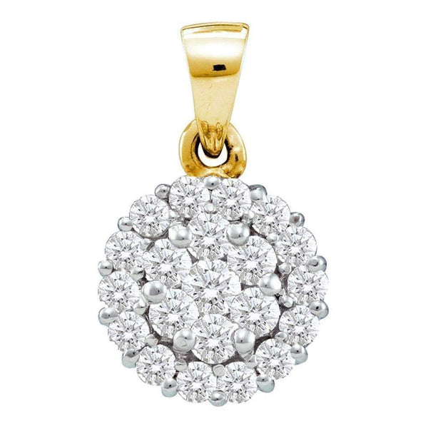 14kt Yellow Gold Women's Round Diamond Flower Cluster Pendant 7-8 Cttw - FREE Shipping (US/CAN)-Gold & Diamond Pendants & Necklaces-JadeMoghul Inc.