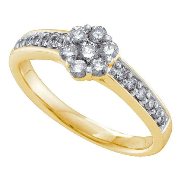 14kt Yellow Gold Women's Round Diamond Flower Cluster Ring 1/2 Cttw - FREE Shipping (US/CAN)-Gold & Diamond Cluster Rings-5-JadeMoghul Inc.