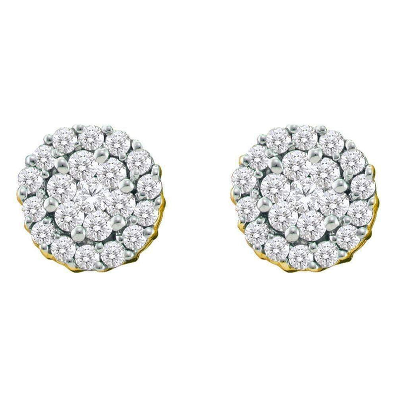 14kt Yellow Gold Women's Round Diamond Flower Cluster Screwback Earrings 3-4 Cttw - FREE Shipping (USA/CAN)-Gold & Diamond Earrings-JadeMoghul Inc.