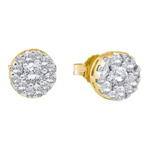 14kt Yellow Gold Women's Round Diamond Flower Cluster Screwback Stud Earrings 1-2 Cttw - FREE Shipping (USA/CAN)-Gold & Diamond Earrings-JadeMoghul Inc.