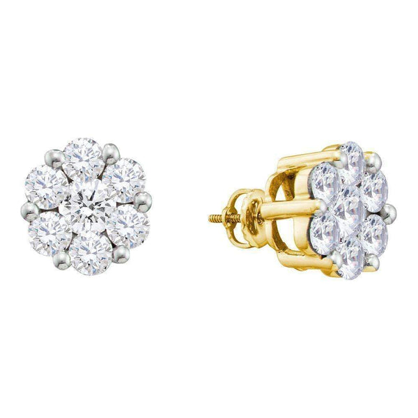 14kt Yellow Gold Women's Round Diamond Flower Cluster Screwback Stud Earrings 2.00 Cttw - FREE Shipping (US/CAN)-Gold & Diamond Earrings-JadeMoghul Inc.