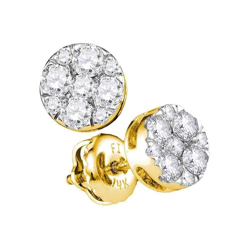 14kt Yellow Gold Women's Round Diamond Flower Cluster Stud Earrings 1-2 Cttw - FREE Shipping (USA/CAN)-Gold & Diamond Earrings-JadeMoghul Inc.