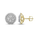 14kt Yellow Gold Women's Round Diamond Framed Flower Cluster Earrings 1-5-8 Cttw - FREE Shipping (USA/CAN)-Gold & Diamond Earrings-JadeMoghul Inc.