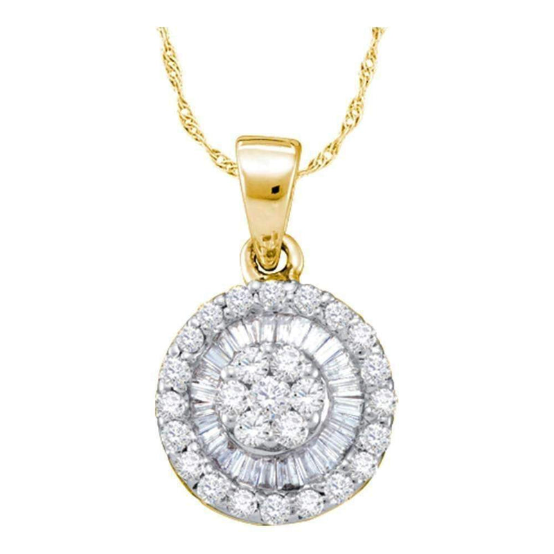 14kt Yellow Gold Women's Round Diamond Framed Flower Cluster Pendant 5-8 Cttw - FREE Shipping (US/CAN)-Gold & Diamond Pendants & Necklaces-JadeMoghul Inc.