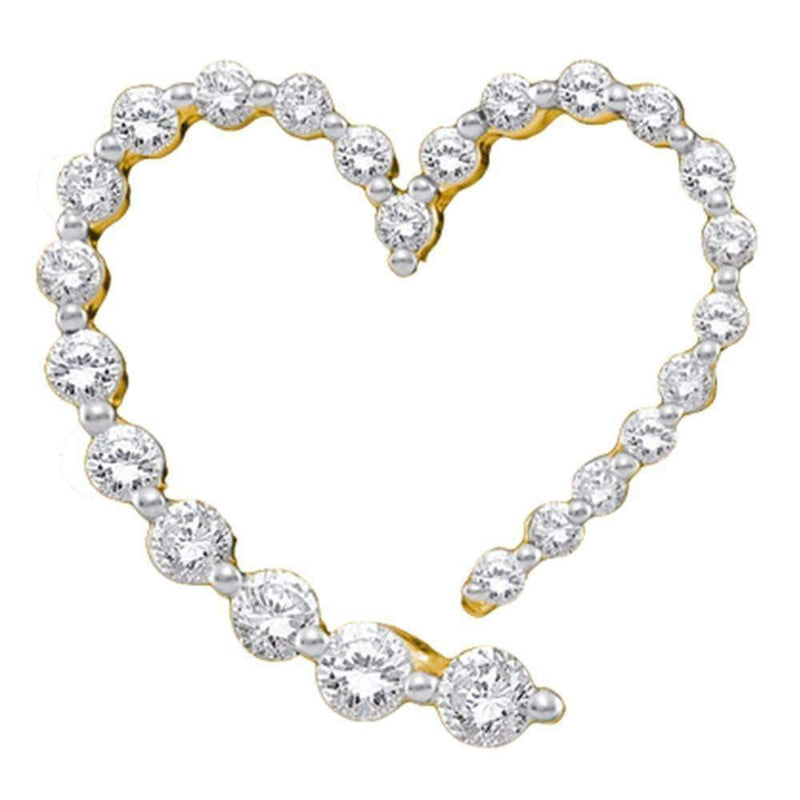 14kt Yellow Gold Women's Round Diamond Graduated Heart Journey Pendant 1-2 Cttw - FREE Shipping (US/CAN)-Gold & Diamond Pendants & Necklaces-JadeMoghul Inc.