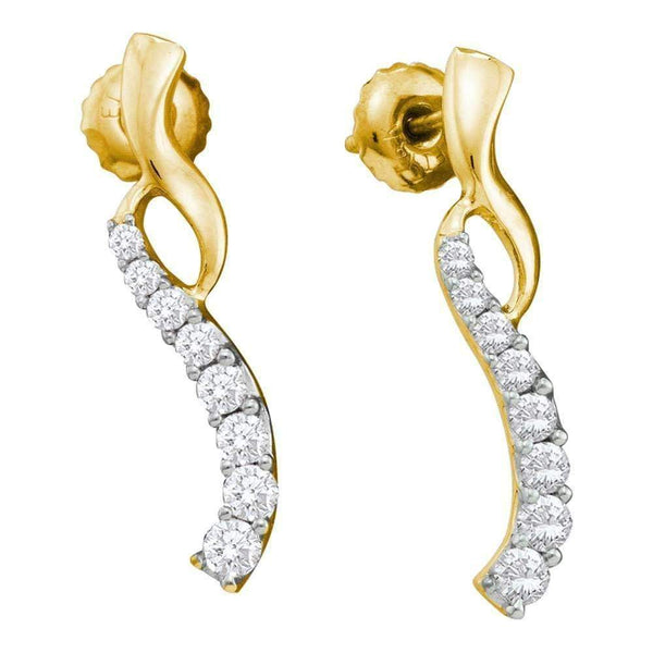 14kt Yellow Gold Women's Round Diamond Graduated Journey Screwback Earrings 1-2 Cttw - FREE Shipping (USA/CAN)-Gold & Diamond Earrings-JadeMoghul Inc.