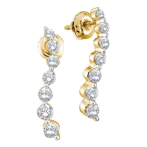 14kt Yellow Gold Women's Round Diamond Graduated Journey Screwback Earrings 1-2 Cttw - FREE Shipping (USA/CAN)-Gold & Diamond Earrings-JadeMoghul Inc.