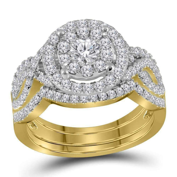 14kt Yellow Gold Women's Round Diamond Halo Bridal Wedding Engagement Ring Band Set 1-1-4 Cttw - FREE Shipping (US/CAN)-Wedding Jewelry-JadeMoghul Inc.