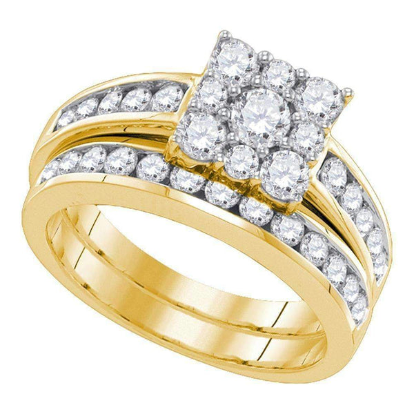 14kt Yellow Gold Women's Round Diamond Halo Bridal Wedding Engagement Ring Band Set 1-1/2 Cttw - FREE Shipping (US/CAN)-Gold & Diamond Wedding Ring Sets-5-JadeMoghul Inc.