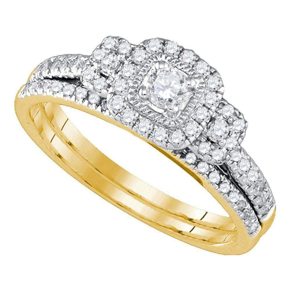 14kt Yellow Gold Women's Round Diamond Halo Bridal Wedding Engagement Ring Band Set 1/2 Cttw - FREE Shipping (US/CAN)-Gold & Diamond Wedding Ring Sets-5-JadeMoghul Inc.