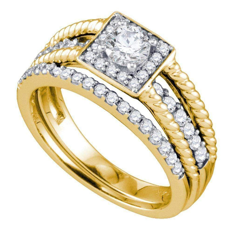 14kt Yellow Gold Women's Round Diamond Halo Bridal Wedding Engagement Ring Band Set 7/8 Cttw - FREE Shipping (US/CAN)-Gold & Diamond Wedding Ring Sets-6-JadeMoghul Inc.