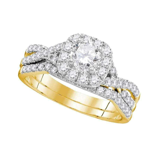 14kt Yellow Gold Women's Round Diamond Halo Twist Bridal Wedding Engagement Ring Band Set 1.00 Cttw - FREE Shipping (US/CAN)-Gold & Diamond Wedding Ring Sets-5-JadeMoghul Inc.